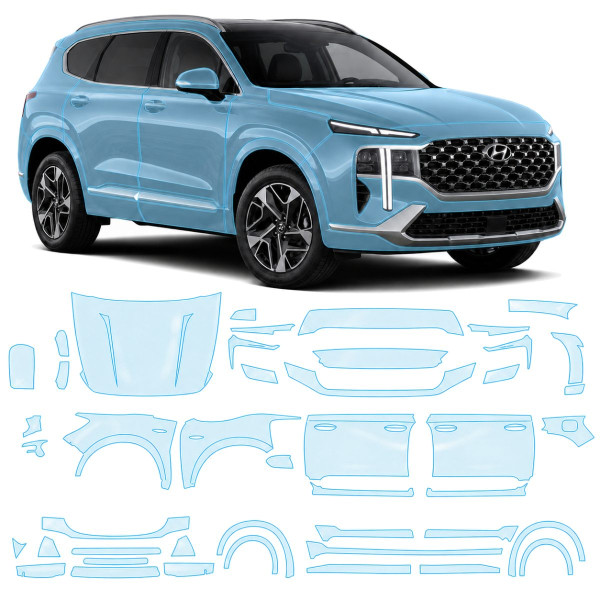 Антигравійна захисна бронеплівка за лекалами для Hyundai Santa Fe TM facelift 2021-2023 - повний кузов