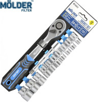 Профессиональный набор торцевых головок с трещоткой и удлинителем Molder 12 предметов Оригинал (MT62812)