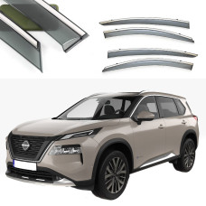 Дефлекторы окон ветровики Benke для Nissan X-Trail 2021- Хром Молдинг Из Нержавеющей Стали 3D