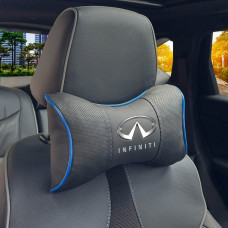 Подушка на підголівник з логотипом Infiniti Екошкіра 3D Кольоровий лого Чорна-Синій кант 1 шт