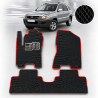 Коврики в салон EVA для Kia Sportage II МКП 2004-2010 с подпятником Черные-Красный кант 3 шт K-06