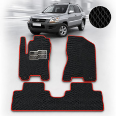 Коврики в салон EVA для Kia Sportage II МКП 2004-2010 с подпятником Черные-Красный кант 3 шт K-06
