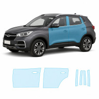 Антигравийная защитная бронепленка по лекалам для Chery Tiggo 4 I 2017-2022 - зоны дверей и стойки окон