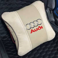 Подушка в авто для Audi Цветной 3D Логотип Экокожа Бежевая 1 шт (Modena)