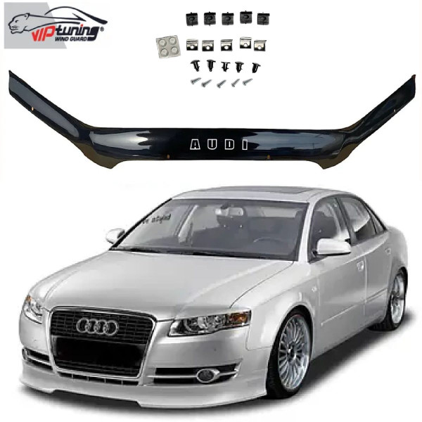 Дефлектор капота мухобойка для Audi A4 (B7) 2005-2008 Евро Крепление (Vip Tuning) AD09