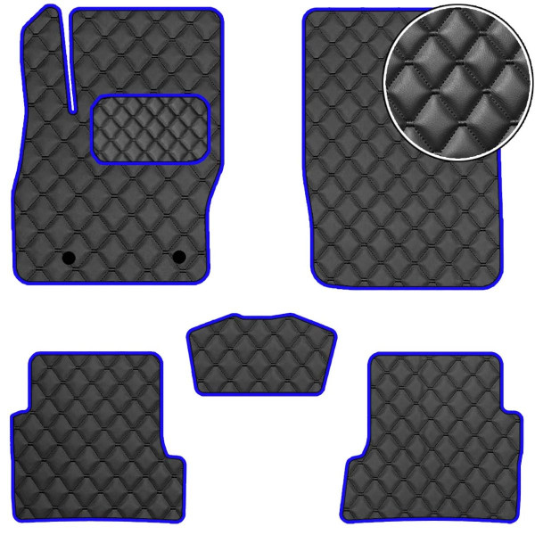 Коврики в салон Экокожа для Ford Focus II 2004-2010 Черные-Синий 5 шт (Rombus)