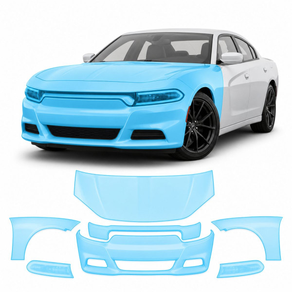 Антигравійна захисна бронеплівка за лекалами для Dodge Charger LD facelift 2015-2023 - передня частина авто (капот бампер крила))