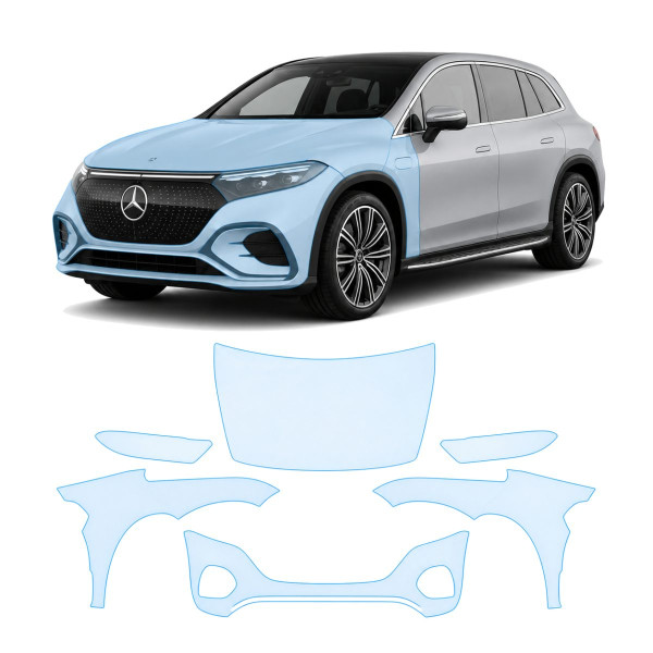 Антигравийная защитная бронепленка по лекалам для Mercedes-Benz EQS SUV X296 2022- передняя часть авто (капот бампер фары крылья)