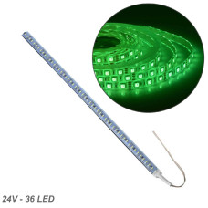 Лента диодная алюминий 24V - 50 см - 1А 36LED - в силиконе эффект сплошной ленты Зеленый свет (5630)