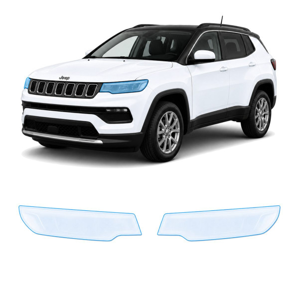 Антигравийная защитная бронепленка по лекалам для Jeep Compass MP facelift 2021- оптика (фары и ПТФ)