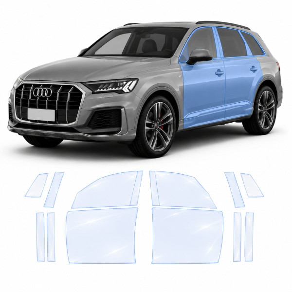 Антигравийная защитная бронепленка по лекалам для Audi Q7 4M facelift 2020-2024 - зоны дверей и стойки окон