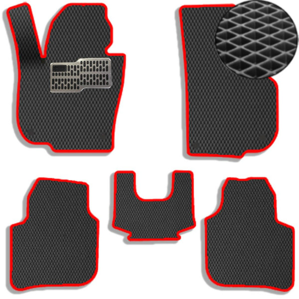 Килимки в салон EVA для Skoda SuperB 2008-2015 з підп'ятником Чорні-Червоний кант 5 шт