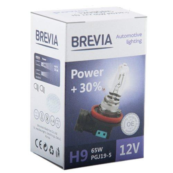 Автолампа галогенна Brevia + 30% / H9 / 65W 12V / 1 шт (12090PC)