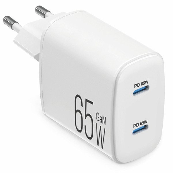 Мережевий зарядний пристрій Brevia ePowerGaN PD65W 2xUSB-C білий 44065GDCW