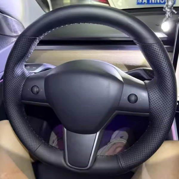 Чехол Оплетка Руля для Tesla Model 3/Y 2015-2021 Кожа обхват 115 мм (Модельная Выкройка)