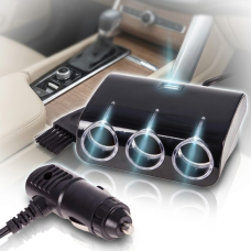 Автомобільний розгалужувач прикурювача VOIN 3 виходу 1 USB 1000mA 12/24V (SC-3073)