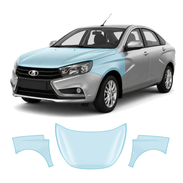 Антигравийная защитная бронепленка по лекалам для LADA Vesta I 2015-2022 - капот и передние крылья
