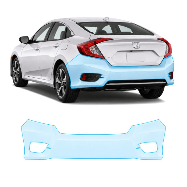 Антигравийная защитная бронепленка по лекалам для Honda Civic X facelift 2019-2021 - задний бампер