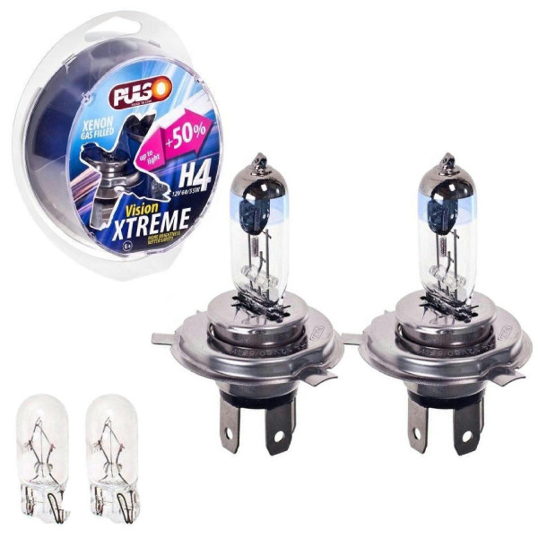 Автолампа галогенная Pulso H4 P43T 12V 60/55W +50% X-treme Vision с габаритами plastic box 4 шт