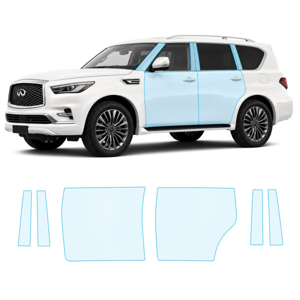 Антигравийная защитная бронепленка по лекалам для Infiniti QX80 Z62 facelift 2018-2024 - зоны дверей и стойки окон