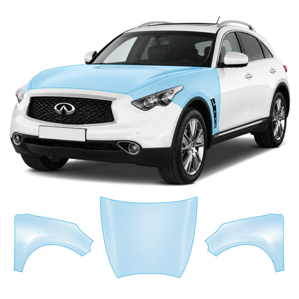 Антигравійна захисна бронеплівка за лекалами для Infiniti FX35/FX37/QX70 S51 facelift 2012-2017 - капот і передні крила