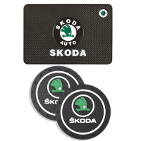 Набор Антискользящих ковриков для торпеды и подстаканника Skoda 3 шт