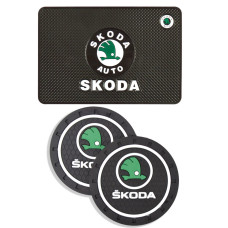 Набор Антискользящих ковриков для торпеды и подстаканника Skoda 3 шт