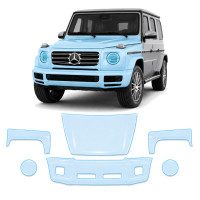 Антигравийная защитная бронепленка по лекалам для Mercedes-Benz G-Class W463 2018- передняя часть авто (капот бампер фары крылья)