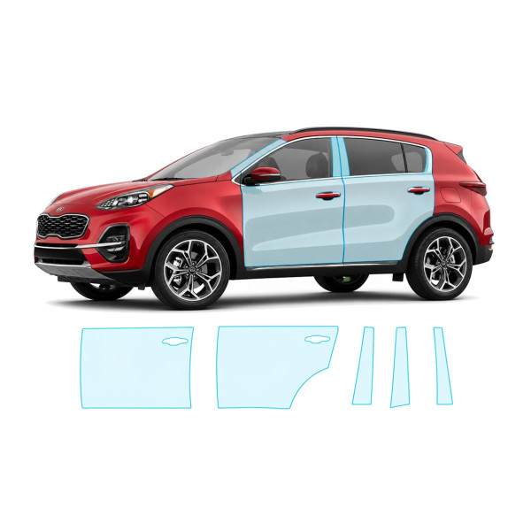 Антигравийная защитная бронепленка по лекалам для Kia Sportage QL facelift 2018-2021 - зоны дверей и стойки окон