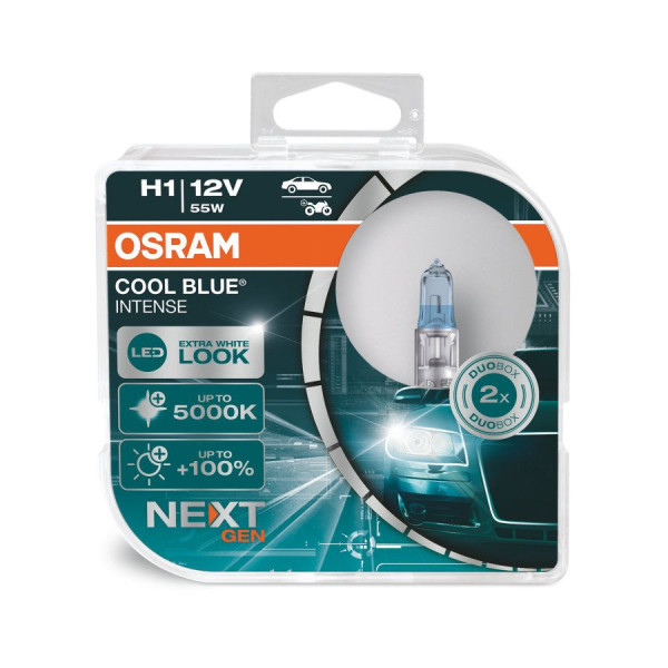 Автолампа галогенна Osram Cool Blue Intense +100% 12V H1 55W 5000K 2 шт Оригінал (64150 CBN-BOX)