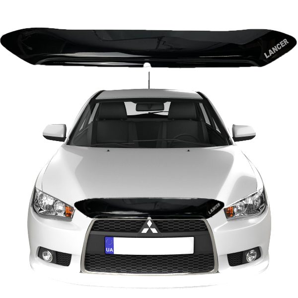 Дефлектор капота мухобойка Mitsubishi Lancer Х 2007- (короткая) Voron Glass