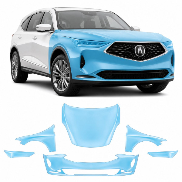 Антигравийная защитная бронепленка по лекалам для Acura MDX YD4 2022 - передняя часть авто (капот бампер фары крылья)
