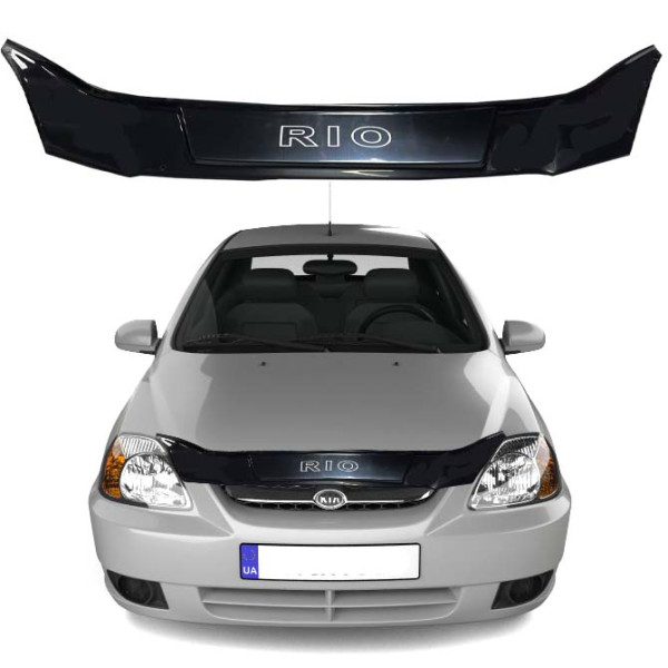 Дефлектор капота мухобойка для Kia RIO II 2005-2011 Евро крепление Voron Glass