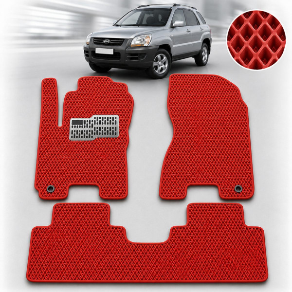 Коврики в салон EVA для Kia Sportage II МКП 2004-2010 с подпятником Красные 5 шт