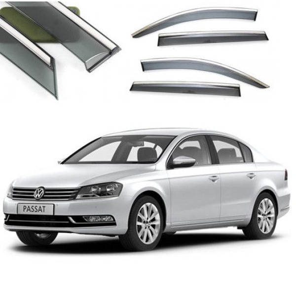 Дефлектори вікон вітровики Benke для Volkswagen Passat B6 / B7 Седан Europe Хром Молдинг Із Нержавіючої Сталі 3D
