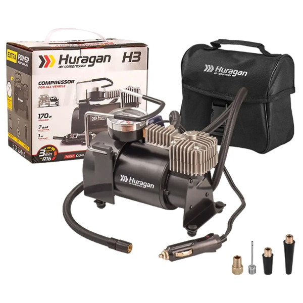 Компрессор автомобильный Huragan 12v 170вт 35л 7атм 7А LED Индикатор (H3)