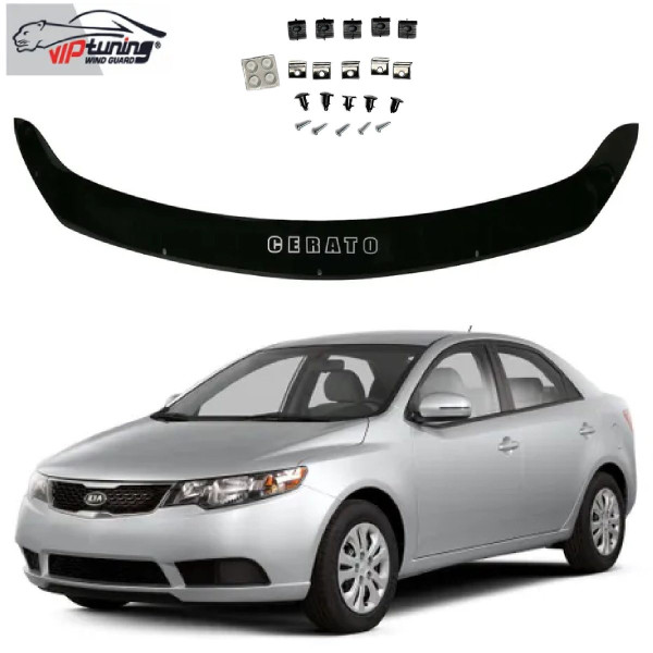 Дефлектор капота мухобойка для Kia Cerato 2013- Евро Крепление (Vip Tuning) KA52
