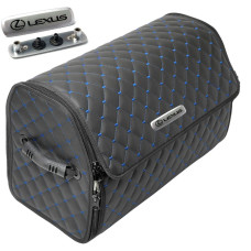 Органайзер саквояж у багажник Lexus Premium (Основа Пластик) Еко-шкіра Чорний-Синя нитка