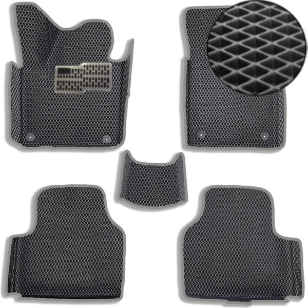 5D EVA Коврики в салон для Volkswagen Passat B6 2005-2010 С Бортиками Подпятник Черные-Серый кант 5 шт
