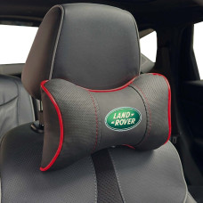 Подушка на подголовник с логотипом Land Rover Экокожа 3D Цветной лого Черная-Красный кант 1 шт