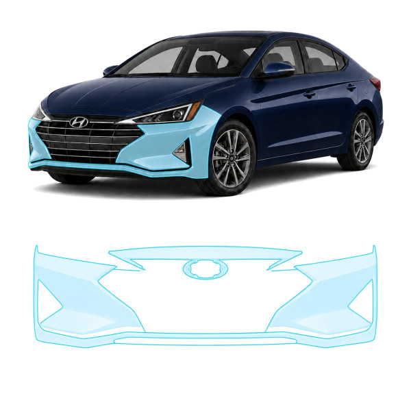 Антигравийная защитная бронепленка по лекалам для Hyundai Elantra AD facelift 2019-2020 - передний бампер