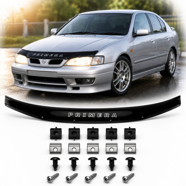 Дефлектор капота мухобойка Nissan Primera (P11) 1999-2001 Евро Крепление Vip Tuning (OP12)