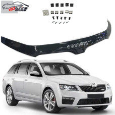 Дефлектор капоту мухобійка Skoda Octavia A7 2013-2017 Євро Кріплення (Vip Tuning)