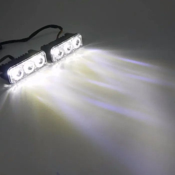 Денні ходові вогні ДХО 85x30x35 мм /9W* 3LED / корпус метал / Білі 2 шт
