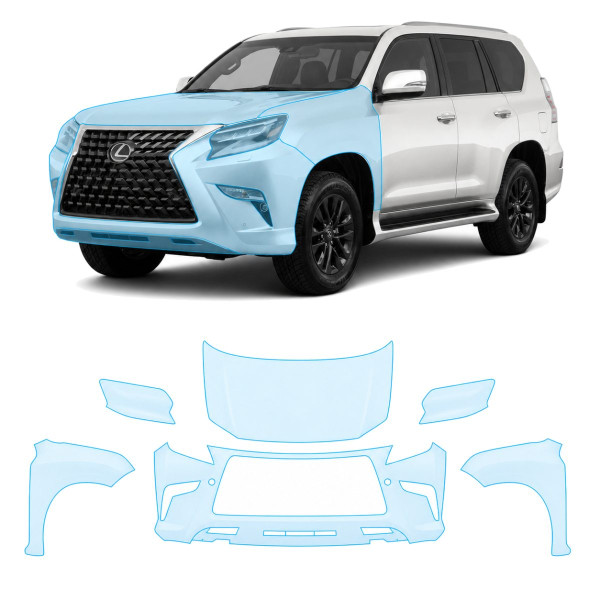 Антигравійна захисна бронеплівка за лекалами для Lexus GX J150 facelift 2 2020-2023 - передня частина авто (капот бампер крила))