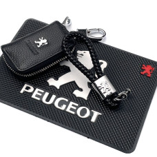Автонабор №33 для Peugeot / Коврик панели / Брелок плетеный и чехол для автоключей с логотипом
