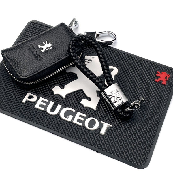 Подарунковий набір №33 для Peugeot / Килимок Торпеди / Брелок / чохол тиснена шкіра