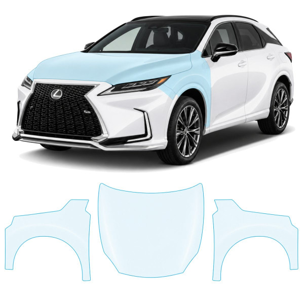 Антигравийная защитная бронепленка по лекалам для Lexus RX AL20 facelift 2019-2022 - капот и передние крылья
