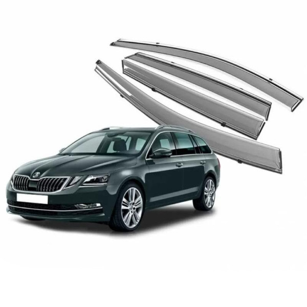 Дефлектори вікон вітровики Benke для Skoda Octavia A-7 Універсал 2017- Хром Молдинг Із Нержавіючої Сталі 3D