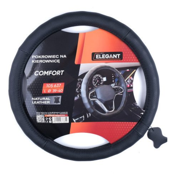 Чехол руля Elegant L 39-41 см Масаж Перфорация 1 шов Экокожа Черный (EL105 637)